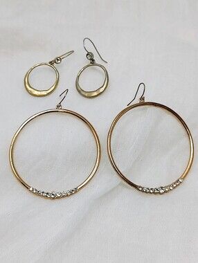 Set Of 2 Gold Tone Hoop Earrings with Crystal Accents - Women Jewelry